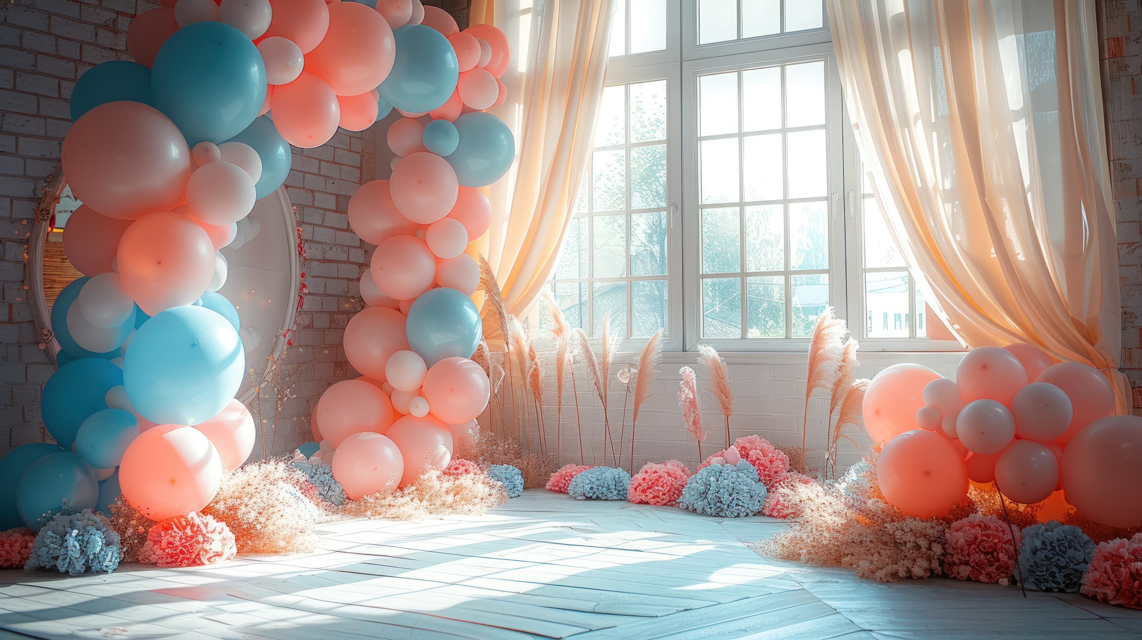 Baby shower decoration with balloons and backdrop in Bangalore